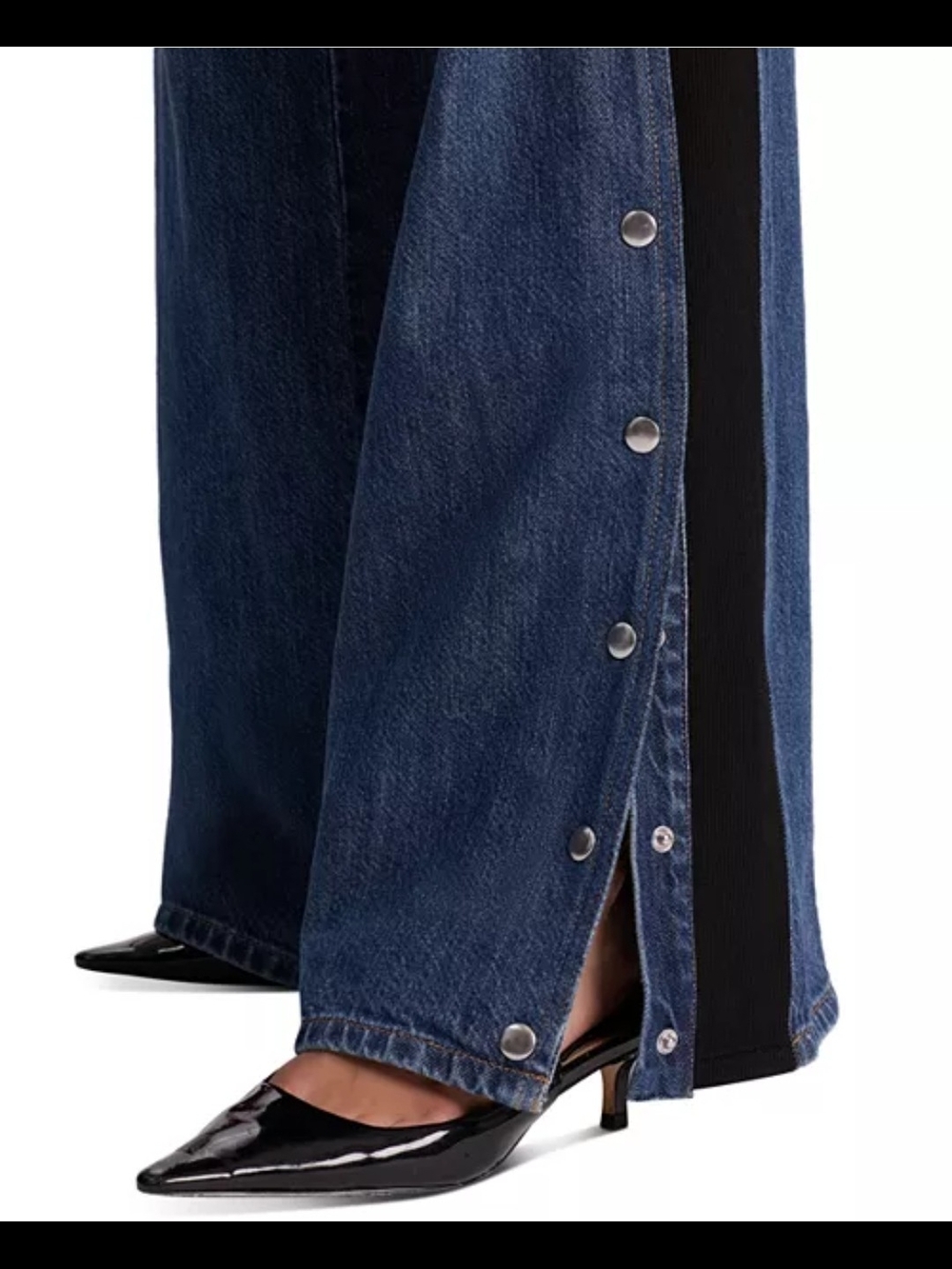 Alice + Olivia Two-Tone Wide Leg Snap-Trim Jeans in Denim Blue and Black Size 26 - Picture 5 of 13